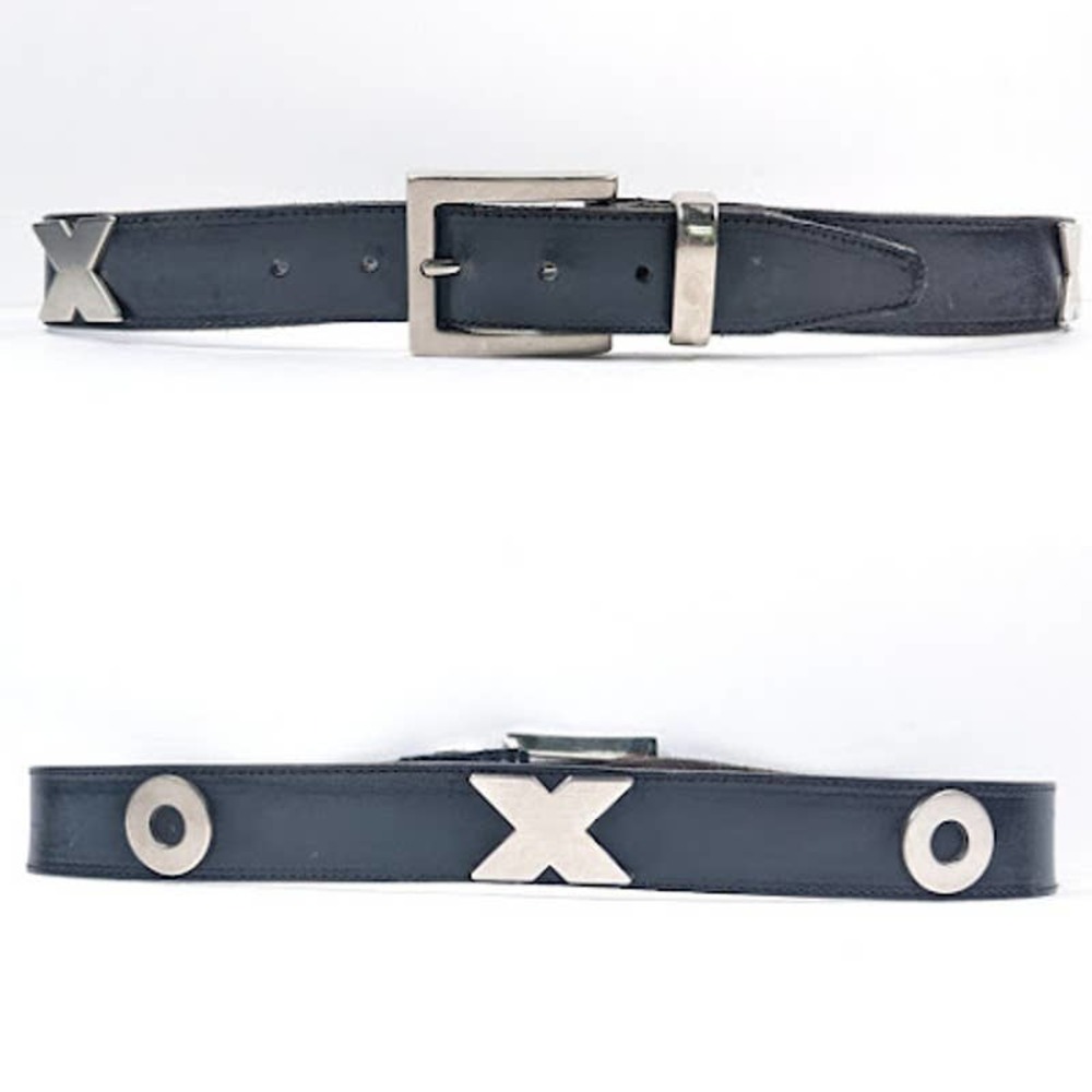 Y2K 2000s Black Leather XOXO Metal Detail Belt Size Small